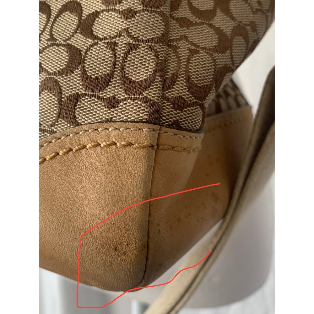 Coach Signature Jacquard Satchel Brown Tan Leather Trim F13813 Bag #922 - Picture 7 of 12